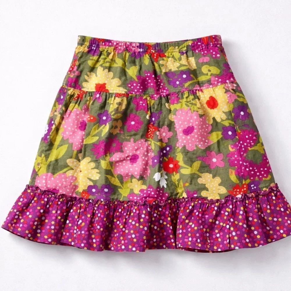 Hanna Andersson sage green and pink floral ruffled hem skirt size 120 (6-7)